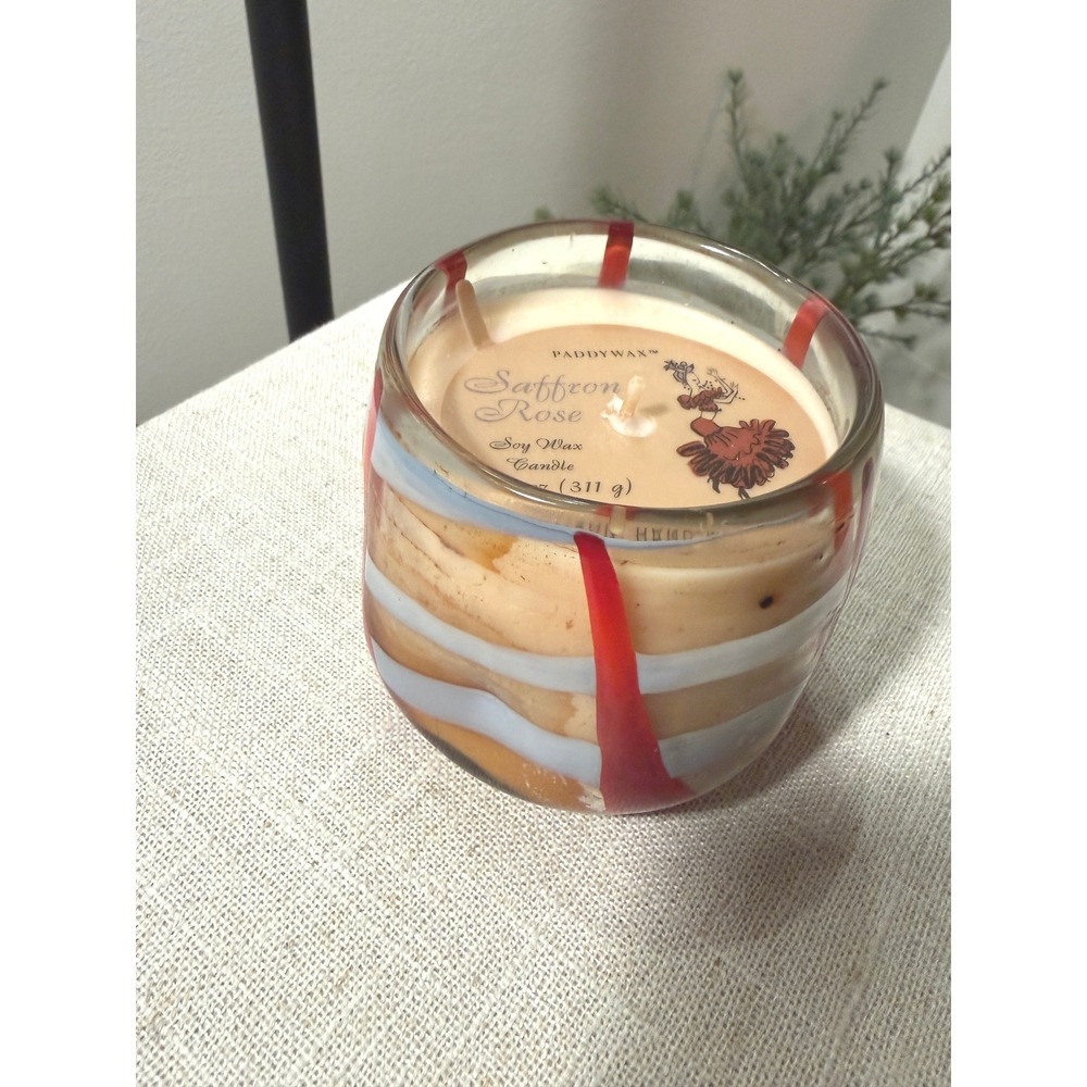 Paddywax Candle Saffron Rose 11oz Swirl‎ Glass Jar midcentury artisanal glass lg